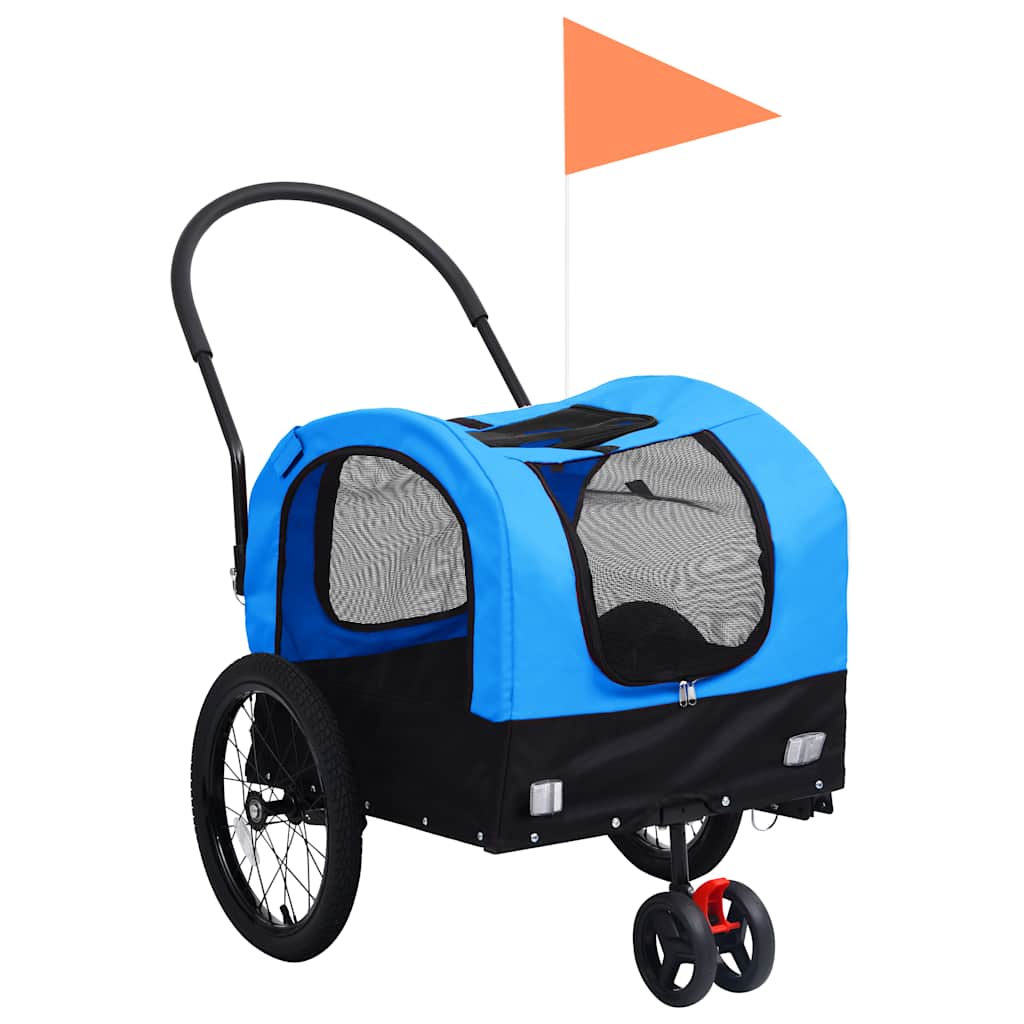 vidaXL Vozík pre domáce zvieratá na bicykel/beh 2-v-1, modro čierny