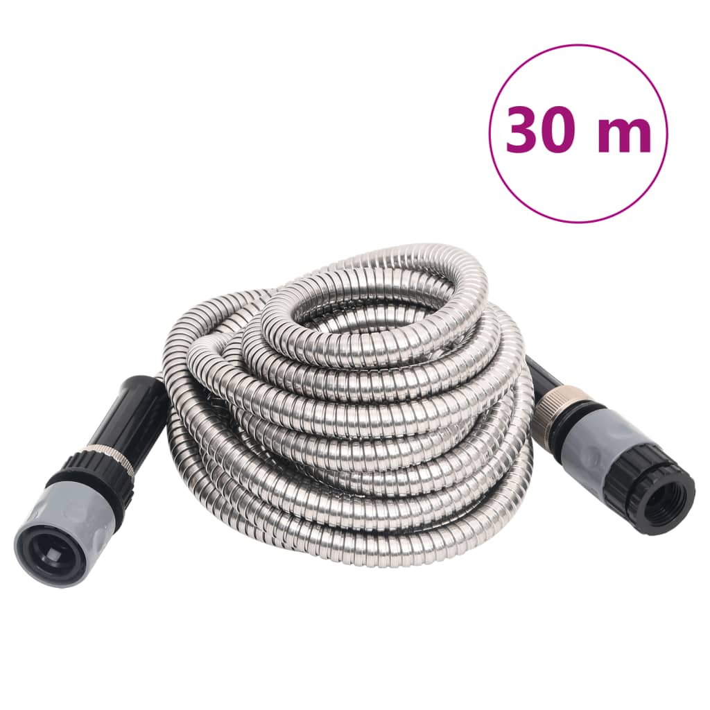 vidaXL Záhradná hadica s tryskou, strieborná 0,6" 30 m, oceľ