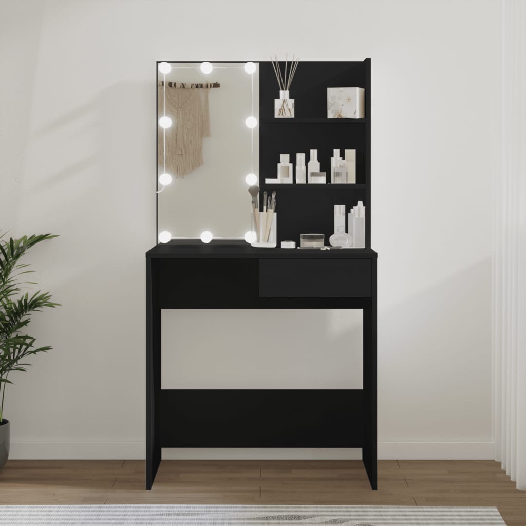 vidaXL Toaletný stolík s LED čierny 74,5x40x141 cm