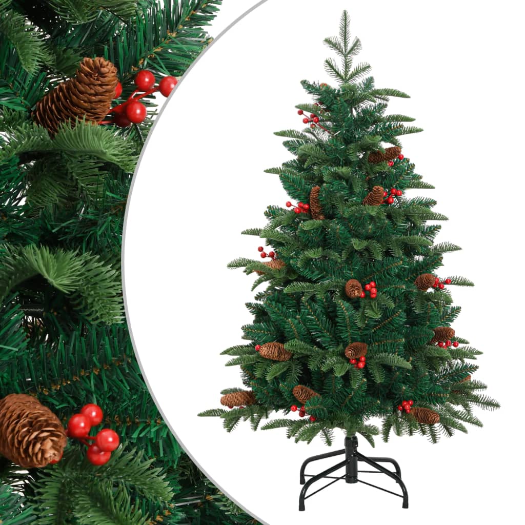 vidaXL Umelý výklopný vianočný stromček so šiškami a bobuľami 150 cm