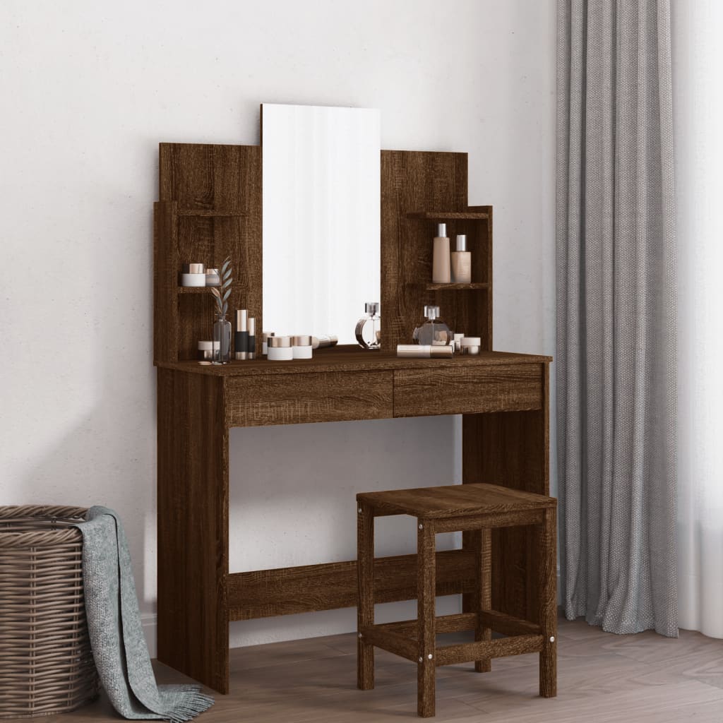 vidaXL Toaletný stolík so zrkadlom hnedý dub 96x39x142 cm
