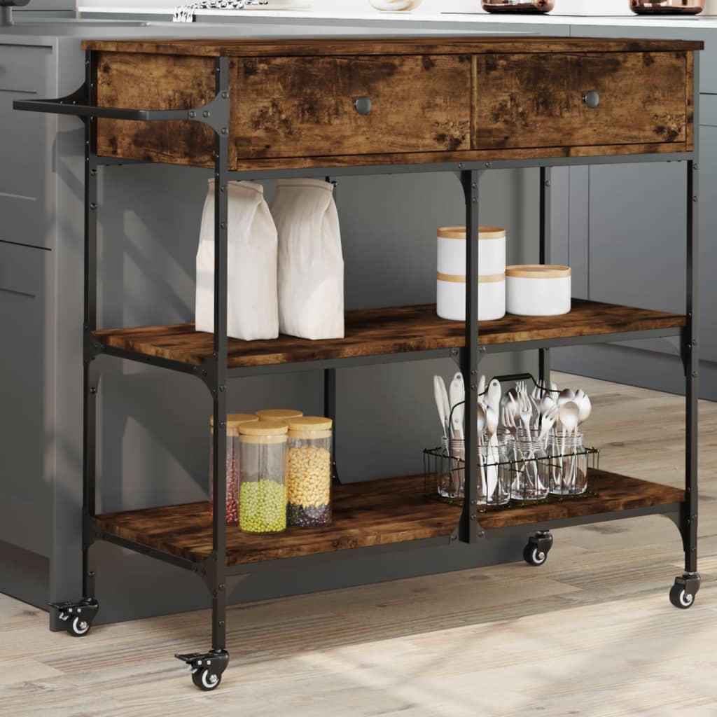 vidaXL Kuchynský vozík dymový dub 105x42x95 cm kompozitné drevo