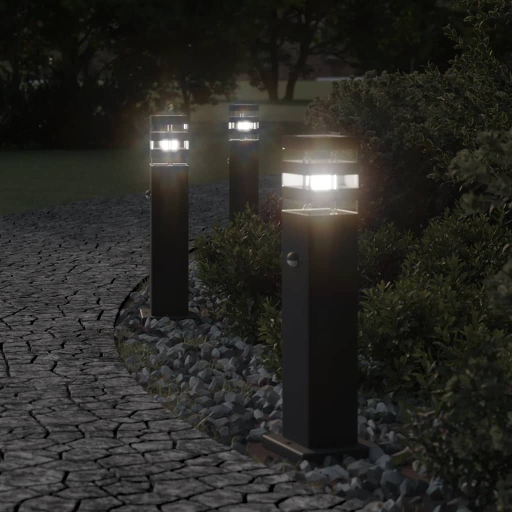 vidaXL Vonkajšie stojace lampy so senzorom 3 ks čierne 50 cm hliník