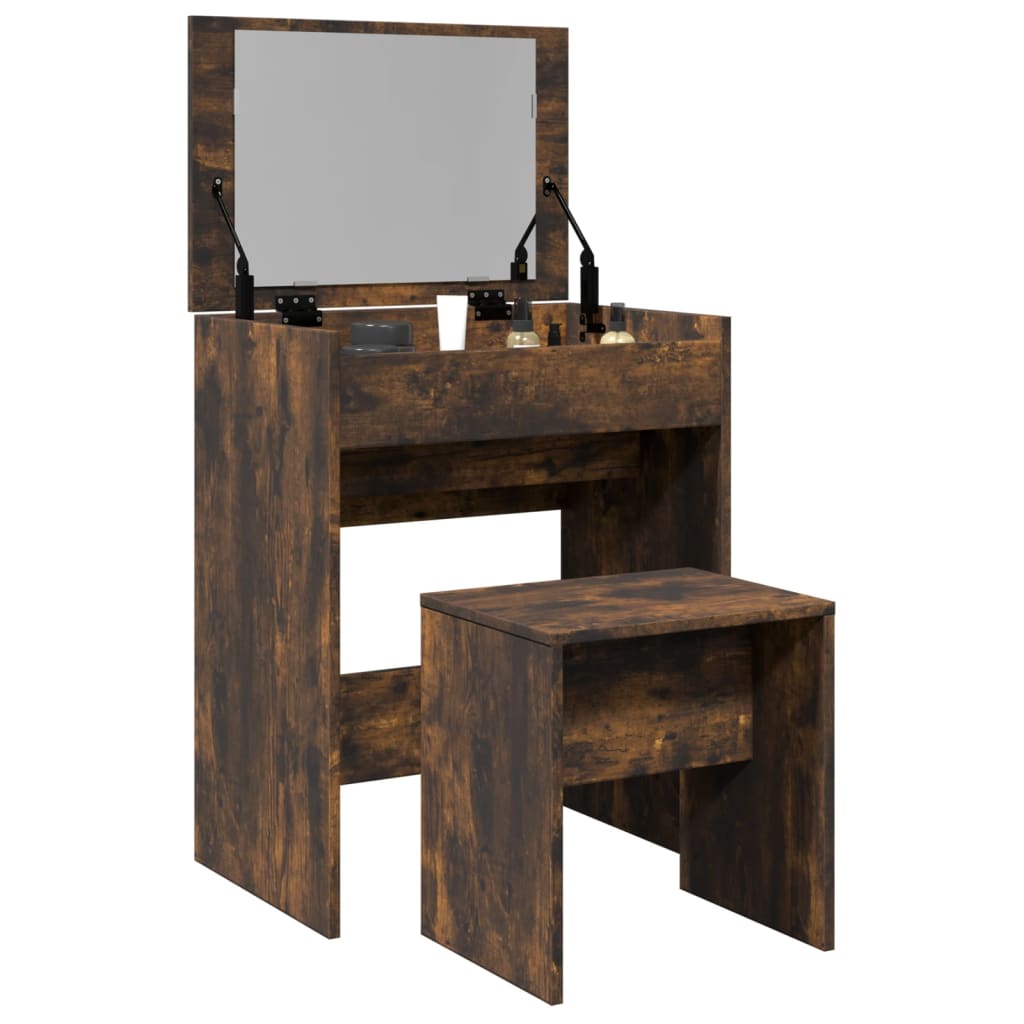 vidaXL Toaletný stolík a stolička dymový dub 60x40x113,5 cm