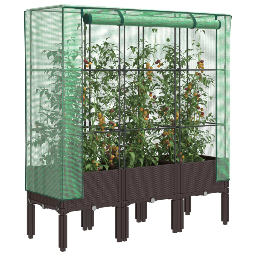 vidaXL Záhon s krytom na skleník ratanový vzhľad 120x40x140 cm