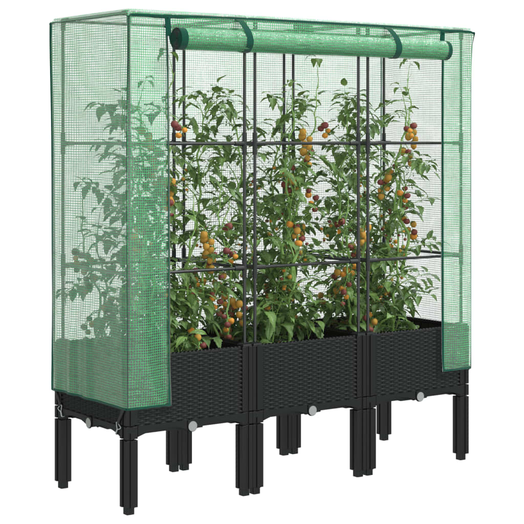 vidaXL Záhon s krytom na skleník ratanový vzhľad 120x40x140 cm