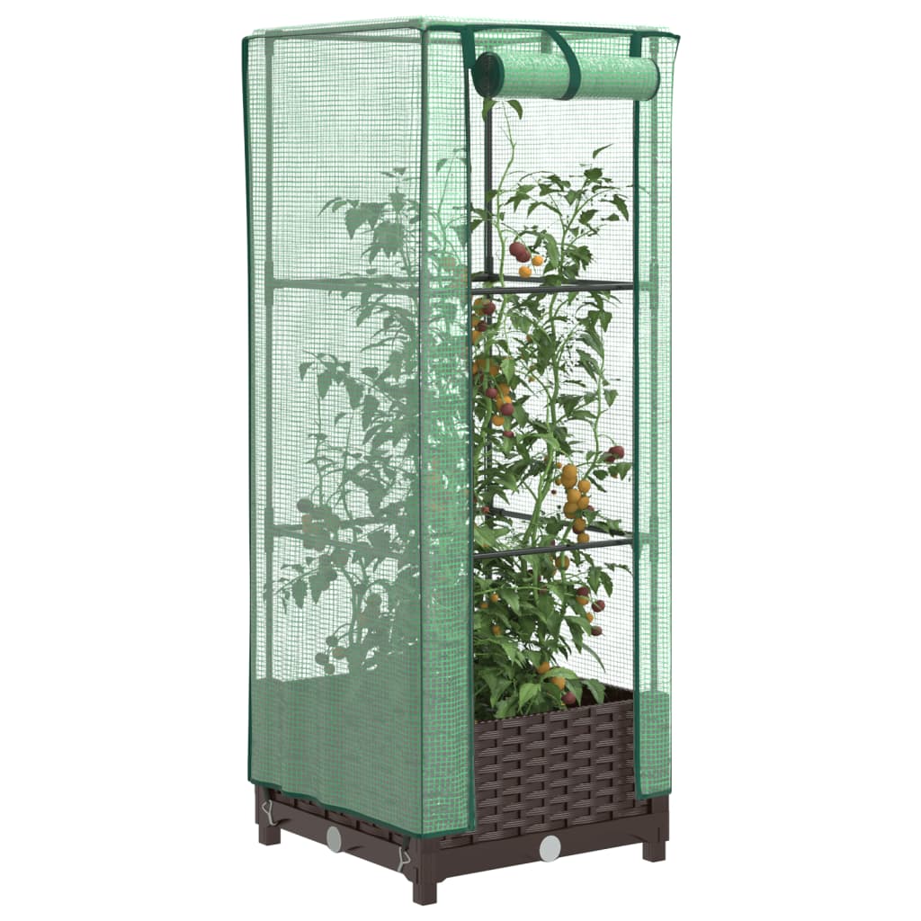 vidaXL Záhon s krytom na skleník ratanový vzhľad 40x40x123 cm