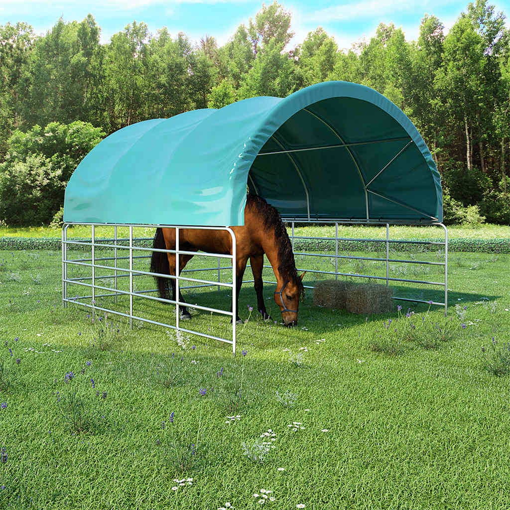 vidaXL Prístrešok pre dobytok PVC 3,7x3,7 m zelený