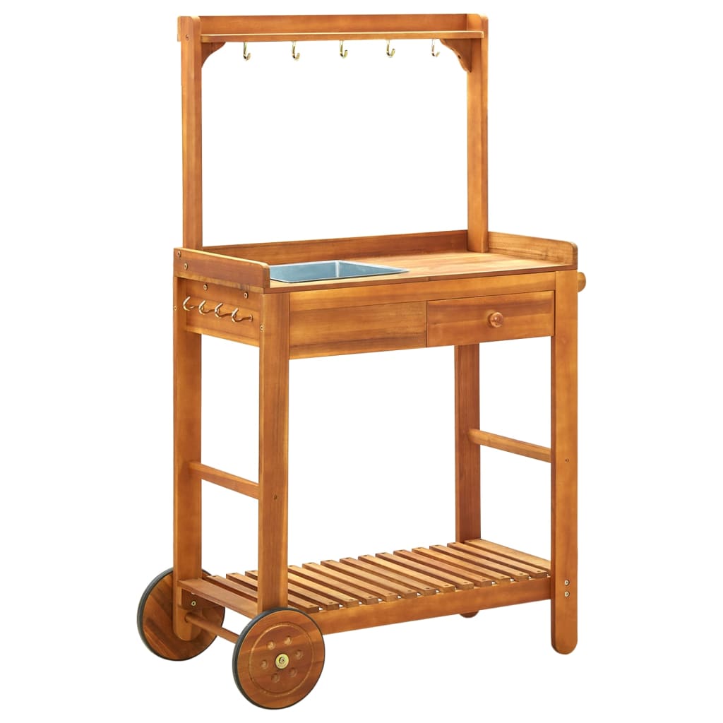 vidaXL Záhradný servírovací vozík z akáciového dreva 92x43,5x141,5 cm