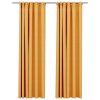 vidaXL Zatemňovacie závesy, ľanový vzhľad, háčiky 2 ks, žlté 140x245cm