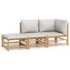 vidaXL 3-dielna záhradná sedacia súprava svetlosivé vankúše bambus