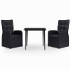 vidaXL 3-dielna záhradná jedálenská súprava s podložkami, čierna