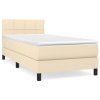 vidaXL Posteľný rám boxspring s matracom krémový 90x190 cm látka