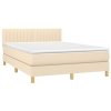 vidaXL Posteľný rám boxspring s matracom krémový 140x200 cm látka