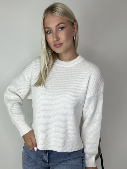 Biely  pletený sveter FLAVA
