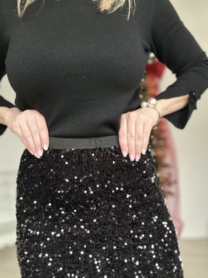 Dlhá flitrová sukňa čierna