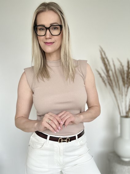 Béžový vrúbkovaný elastický top