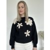 Sveter s vyšívanými kvetmi-čierny