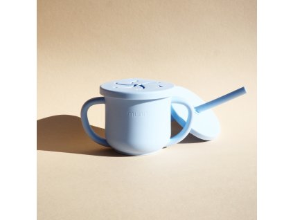 Detský silikónový pohárik so slamkou a snack cup viečkom munn.- baby blue