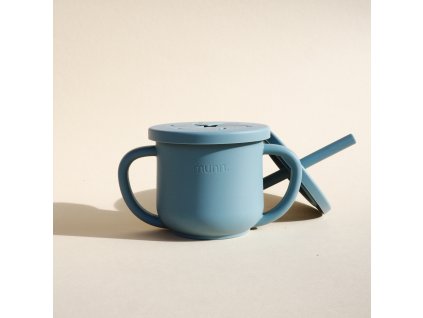 Detský silikónový pohárik so slamkou a snack cup viečkom munn.- blue whale