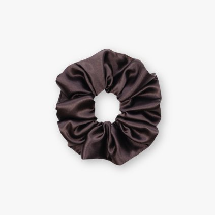Saténová scrunchie gumička - Čokoládová lesklá