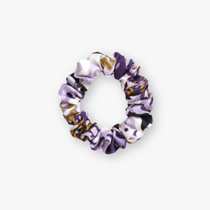 Úzká saténová scrunchie gumička - Fialový květ