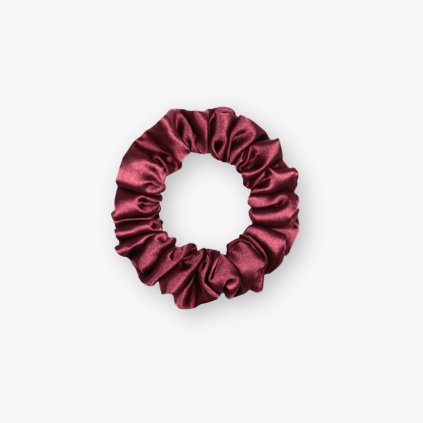 Úzká saténová scrunchie gumička - Vínová