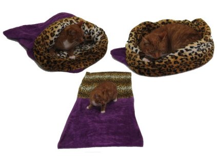 Marysa pelíšek 3v1 pro kočky, fialový/leopard, velikost XL