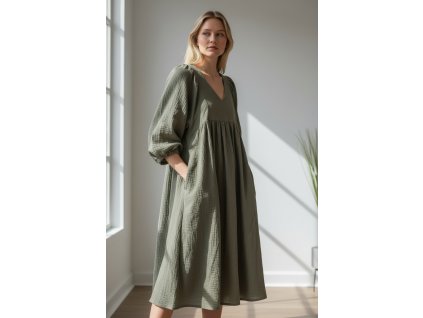 Mušelínové šaty Ema/moss green