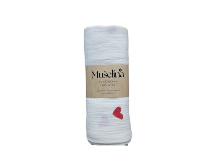 Mušelínová zavinovací plena/hearts embroidery