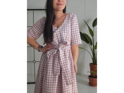 Mušelínové oboustranné šaty Anna/pink gingham