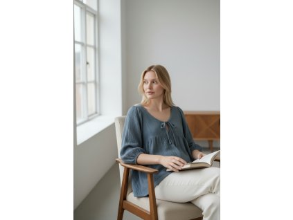 Mušelínový top Clara Bow/dusty blue