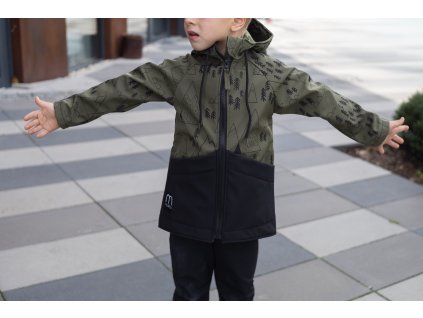 Dětská SOFTSHELLOVÁ bunda  les a hory khaki