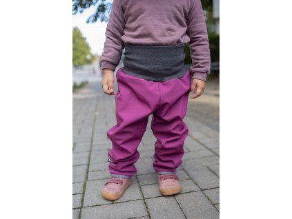 Dětské  softshellové kalhoty s beránkem - tmavá malina