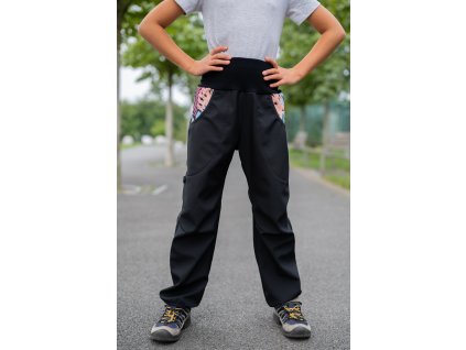 DÍVČÍ KALHOTY SOFTSHELLOVÁ LÍSTKY MODRÁ, NEON, RŮŽOVÁ STAHOVÁNÍ V PASE KABÁTEK 2