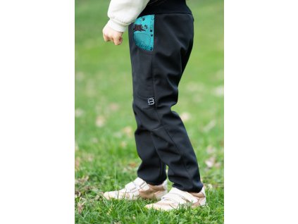 tyrkysová zvířátka softshell kalhoty dětské s flessem 1