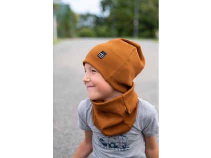 ČEPICE BAVLNĚNÁ ŽEBRO KARAMEL SKOŘICE HNĚDÁ 3