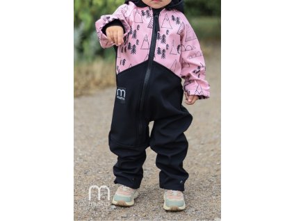 podzimní jarní softshellový overal růžová příroda černá dívčí 1