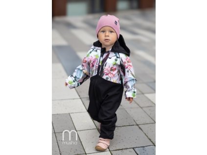 podzimní jarní softshellový overal květy černá dívčí 1