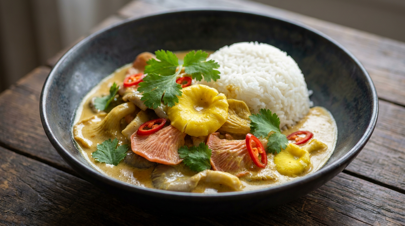 Hlívové Curry „Trio“ s Kokosovým Mlékem a Citronovou Trávou