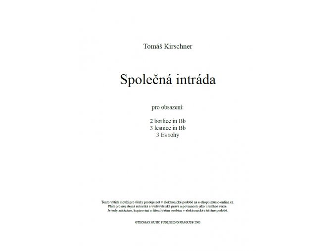 Společná intráda - Tomáš Kirschner - partitura