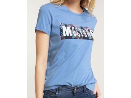Damen Rundhals T Shirt Print Shirt Mustang blau 1009448 5407 6M 1