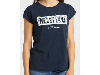 Damen Rundhals T Shirt Print Shirt Mustang blau 1009808 4136 5M