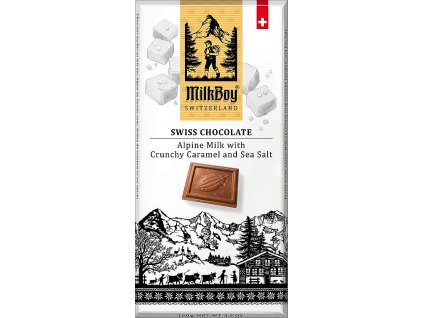 MILKBOY SWISS Mléčná čokoláda crunchy Caramel & Sea Salt 100g