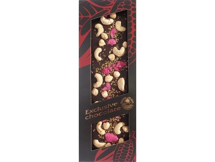 SEVERKA Hořká čokoláda s kešu oříšky,lískovými oříšky,růžemi a zlatými krystalky 135g
