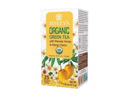 HYLEYS BIO Green Manuka Honey & Mango přebal 25x1,5g