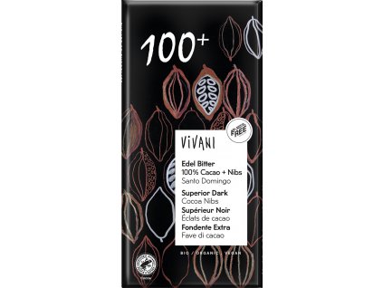 Bio hořká 100% s kousky kakaa VIVANI 80 g