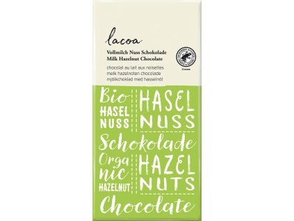 Bio mléčná čokoláda s lískovými oříšky LACOA 80 g