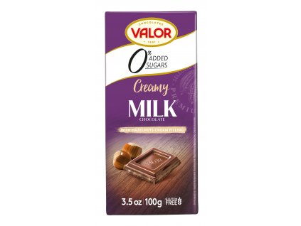 Valor Mléčná čokoláda mléčná plněná krémem 35 %, bez přídavku cukru 100 g