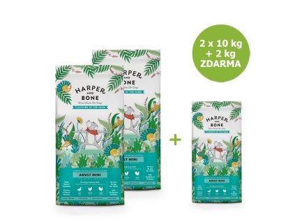 Harper and Bone Dog Adult Mini příchutě farmy AKCE 2 x 10 kg + 2 kg ZDARMA